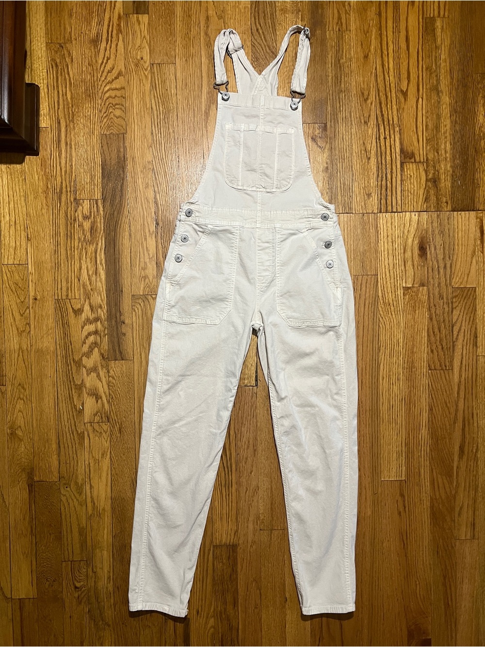 American Eagle Outfitters Beige Denim Overall Solid Sleeveless Women’s S Bibs